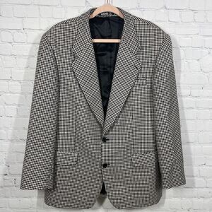 VTG Kasper Blazer Mens 44R Tweed Houndstooth Sport Coat Two Button Wool Career